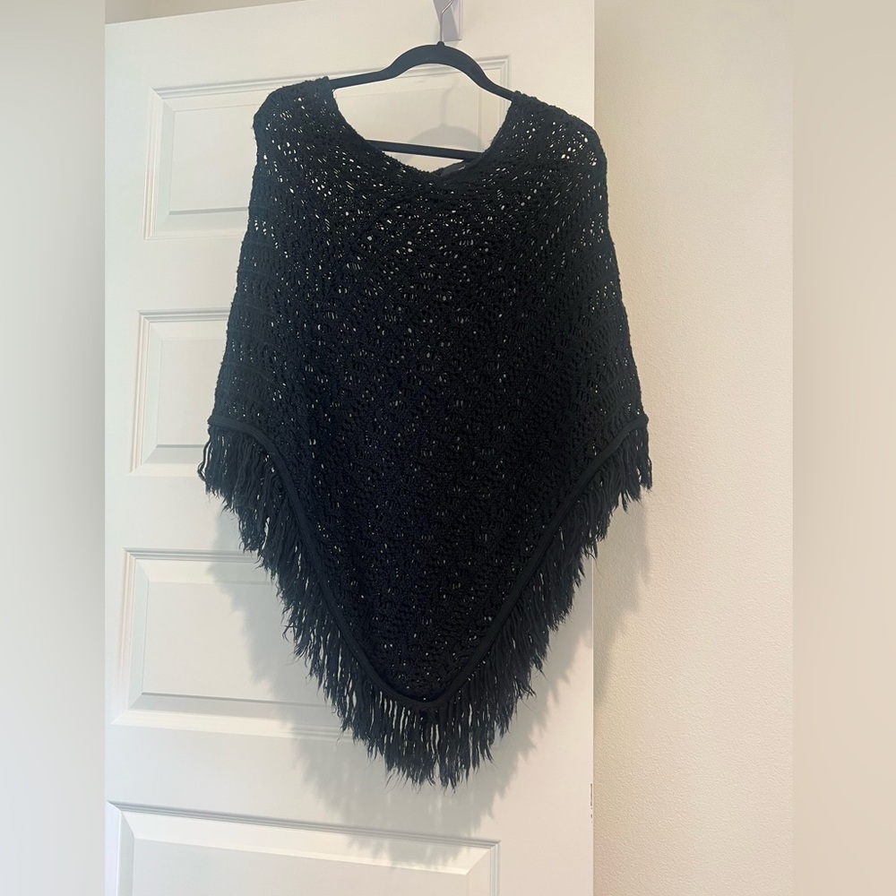 Elegant Black Fringe Poncho